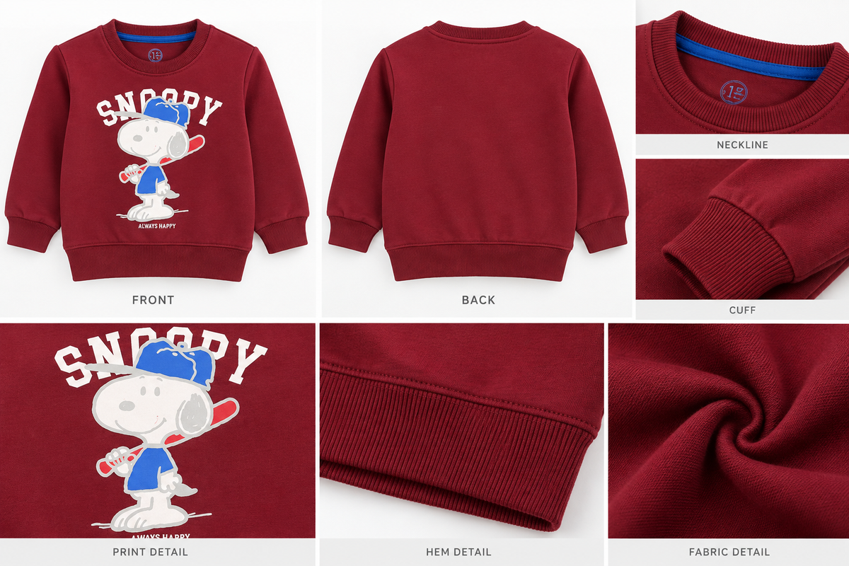 Snoopy Always Happy Kids Sweatshirt – Maroon