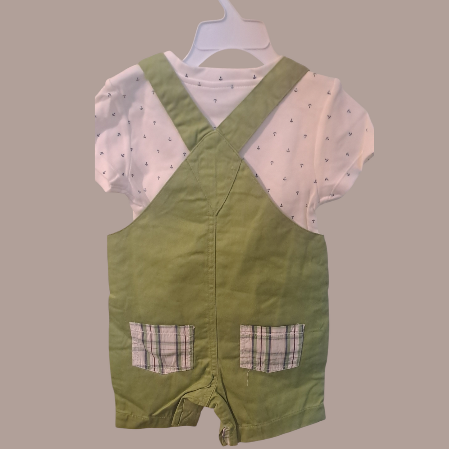 Green Strap Dungaree with white Multi doted Shirt