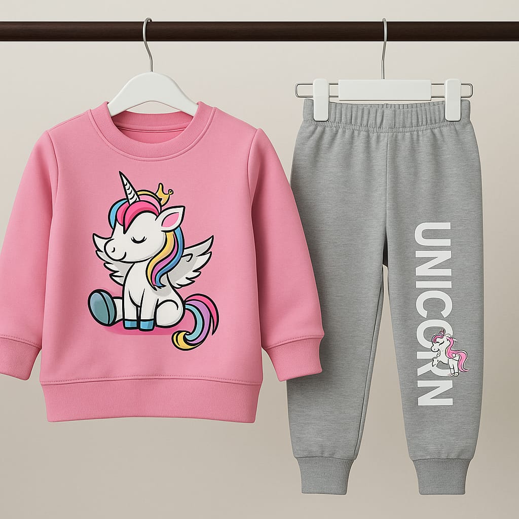 Cute Unicorn Sweatshirt & Jogger Set for Girls