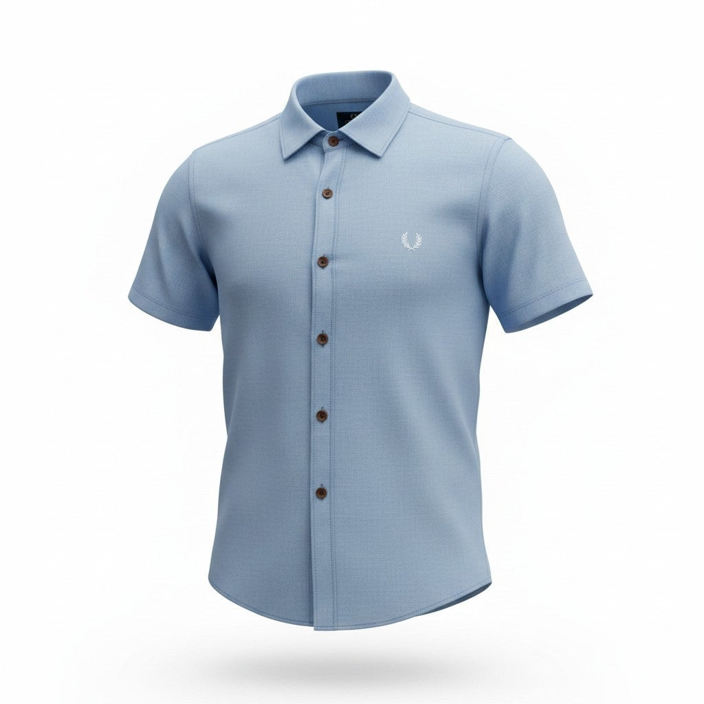 Premium Sky Blue Short Sleeve Button-Up Shirt – Smart Casual Comfort