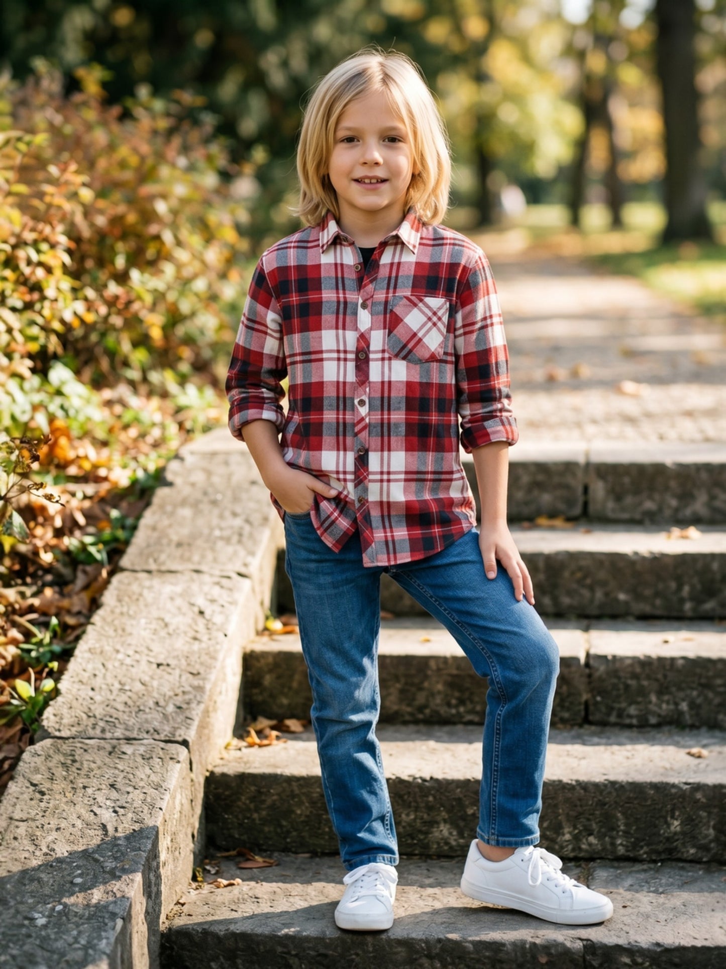 Red & Grey Plaid Full Sleeve Casual Shirt