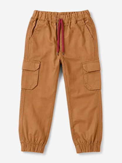 Kids Camel Cargo Jogger Pants – Elastic Waist