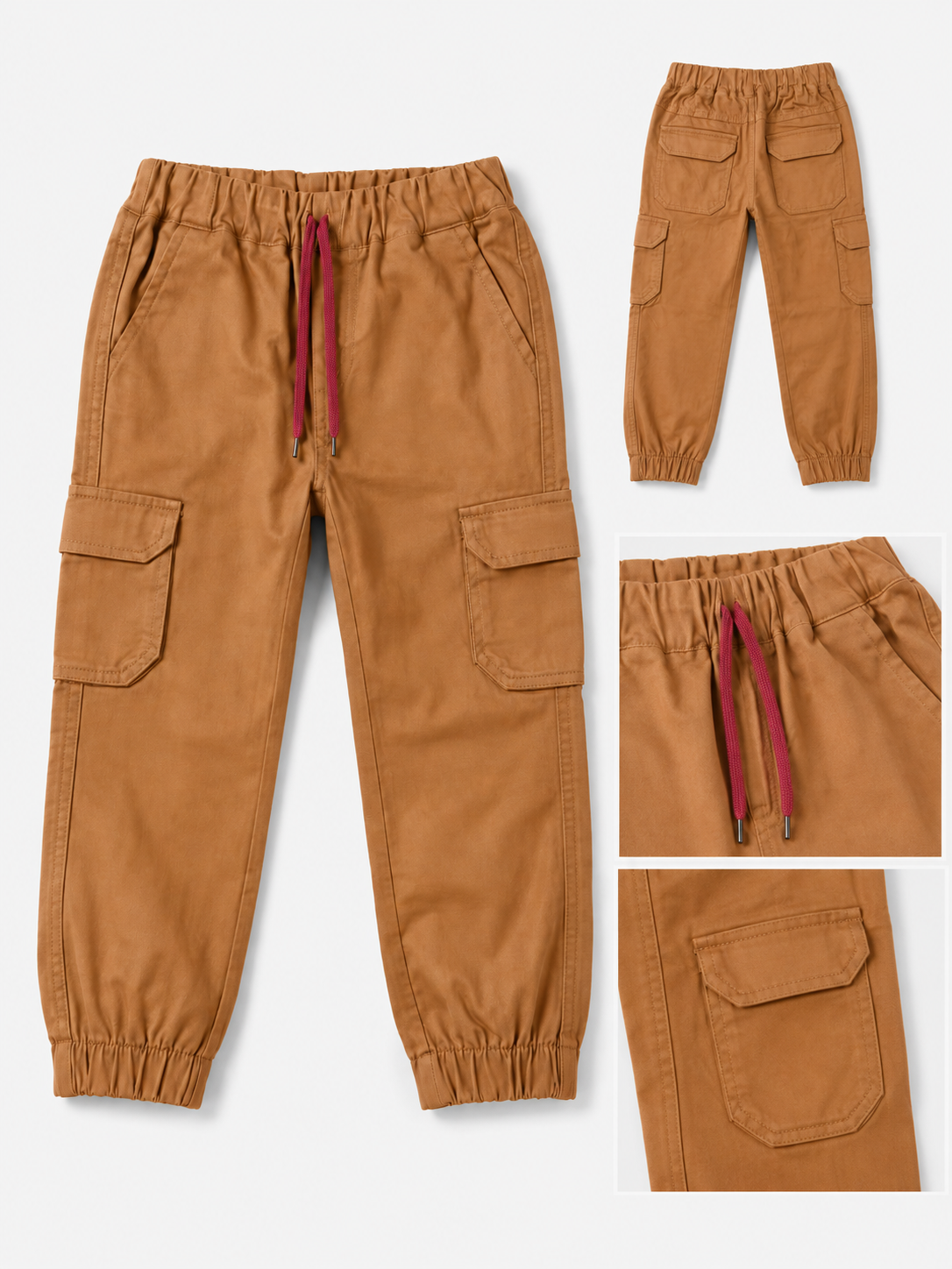 Kids Camel Cargo Jogger Pants – Elastic Waist