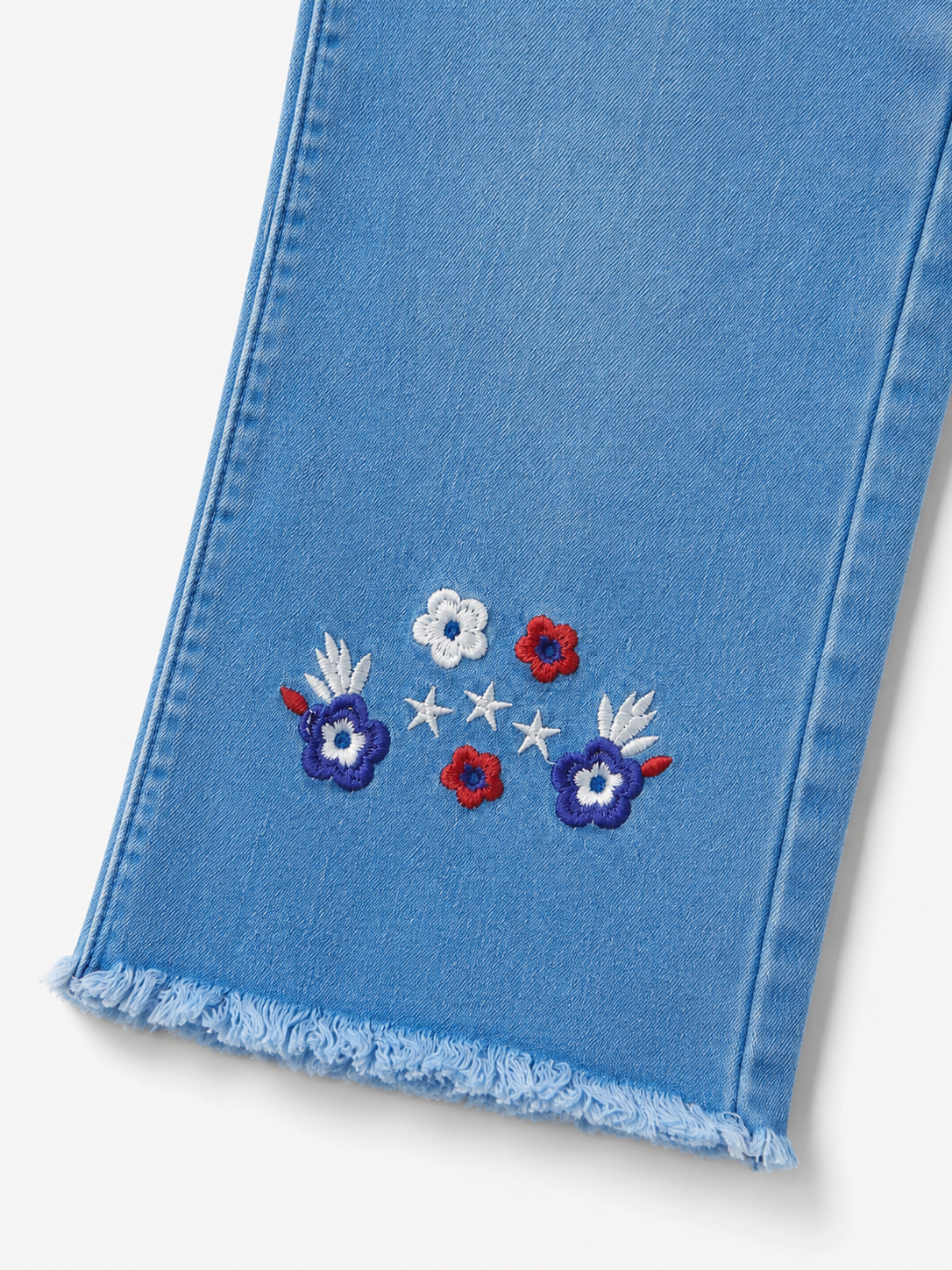 Girls Floral Embroidered Wide Leg Denim Jeans