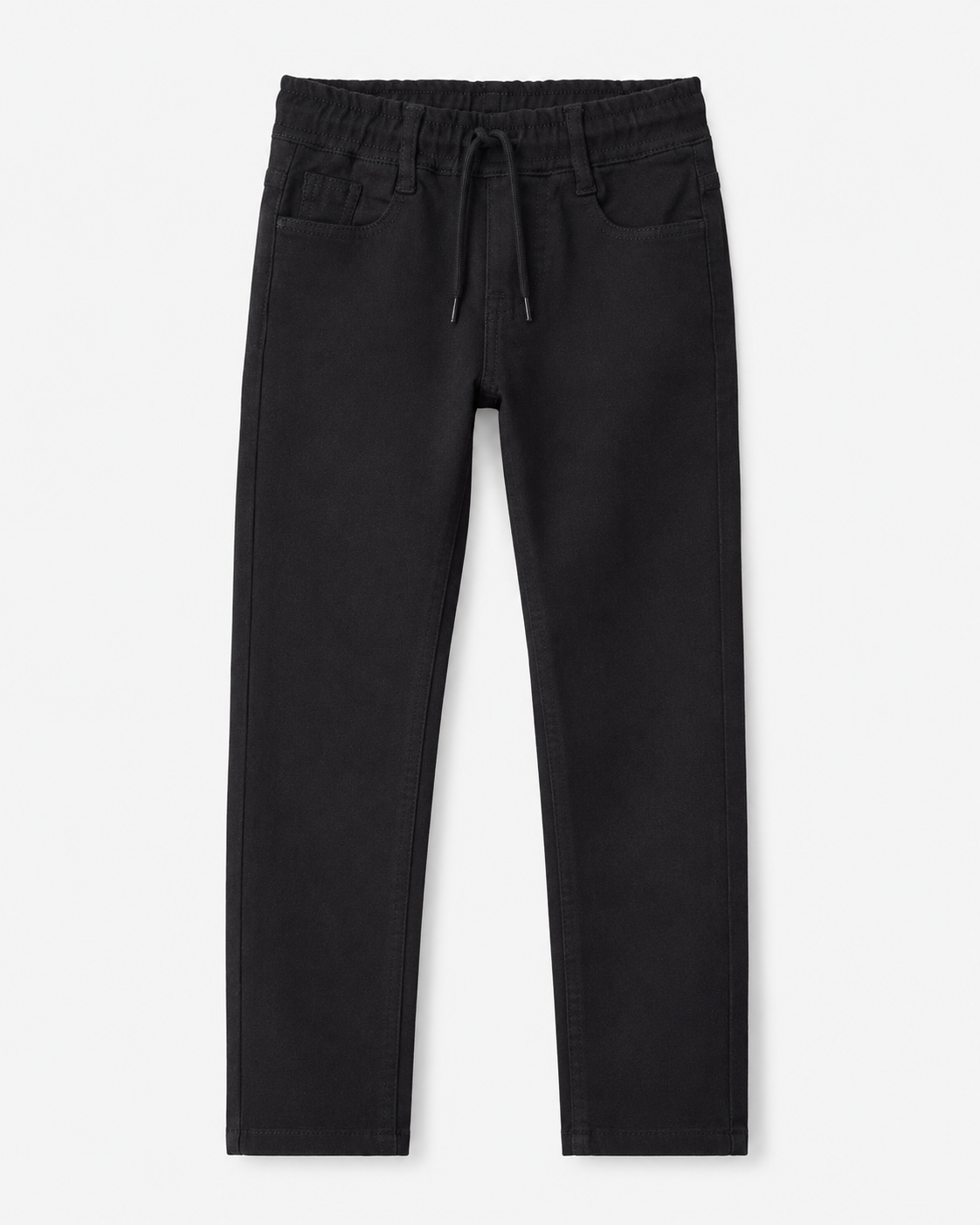 Boys Black Stretch Pants with Elastic Waist & Drawstring