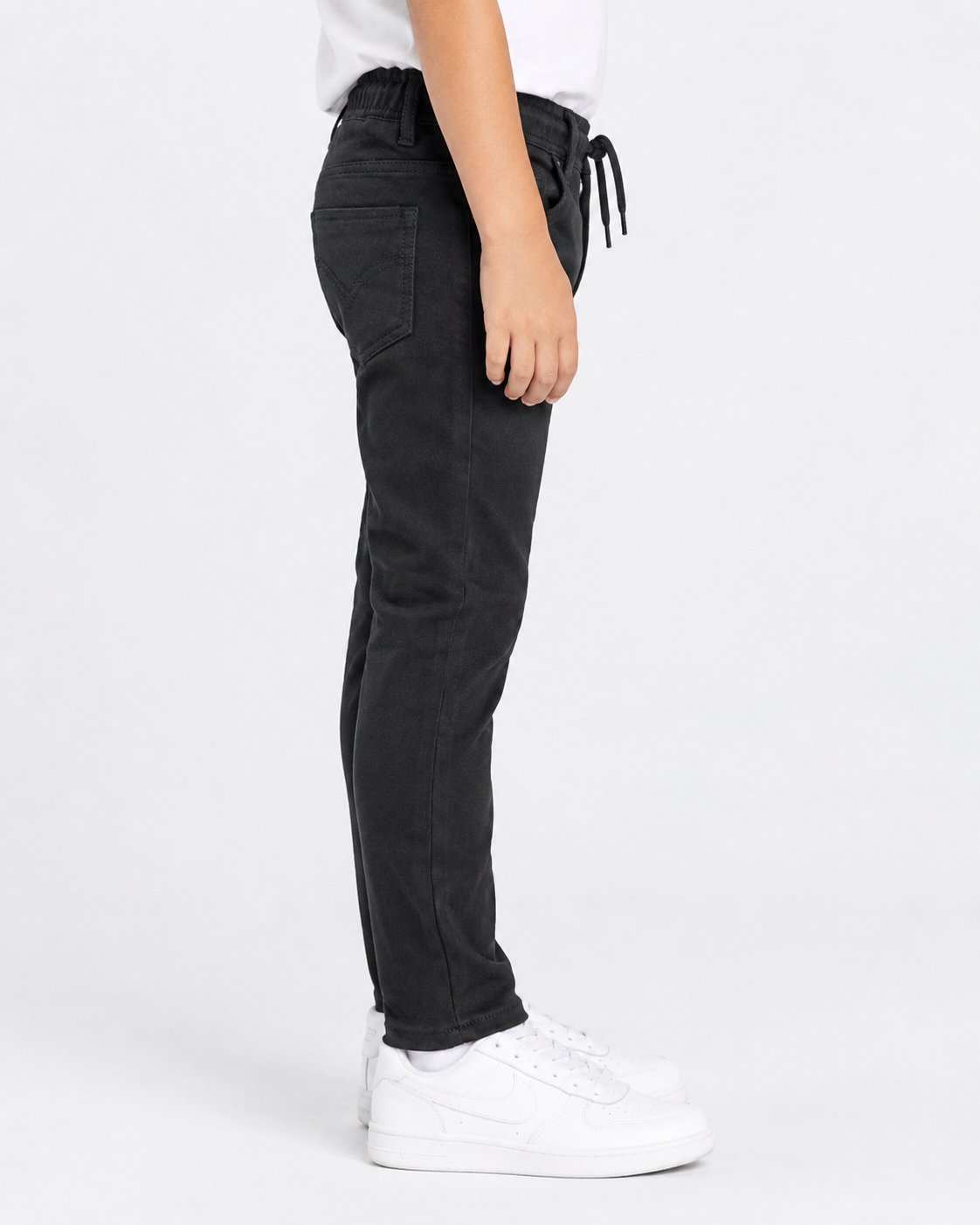Boys Black Stretch Pants with Elastic Waist & Drawstring