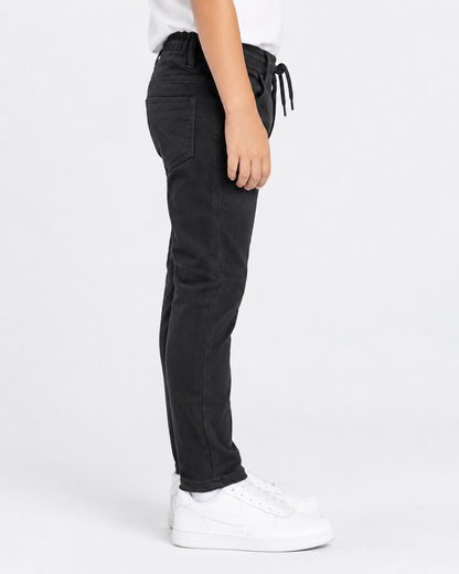 Boys Black Stretch Pants with Elastic Waist & Drawstring