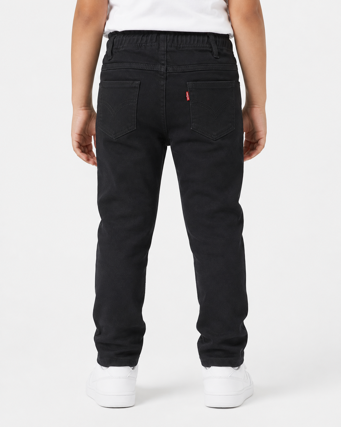Boys Black Stretch Pants with Elastic Waist & Drawstring