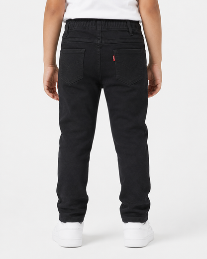 Boys Black Stretch Pants with Elastic Waist & Drawstring