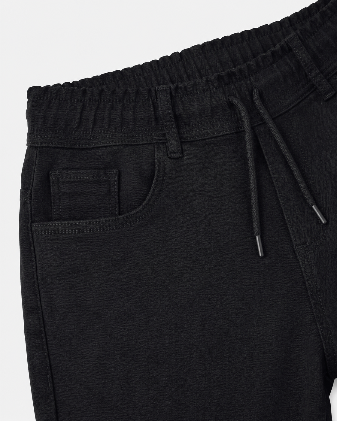 Boys Black Stretch Pants with Elastic Waist & Drawstring