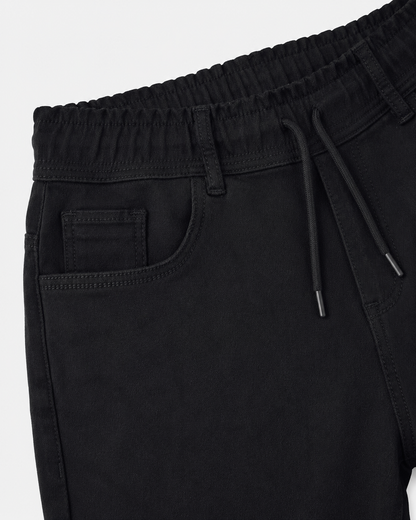 Boys Black Stretch Pants with Elastic Waist & Drawstring