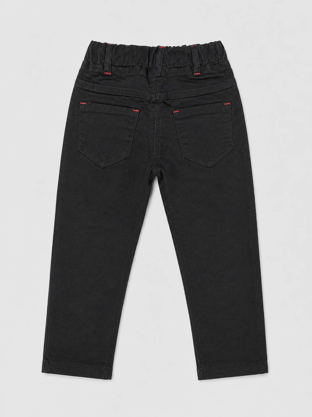 Kids Black Casual Trouser with Drawstring & Embroidered Detail