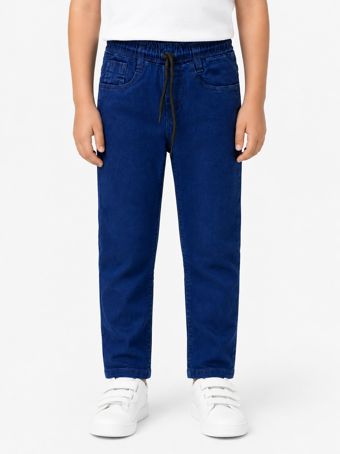 Kids Royal Blue Denim-Style Pants with Drawstring