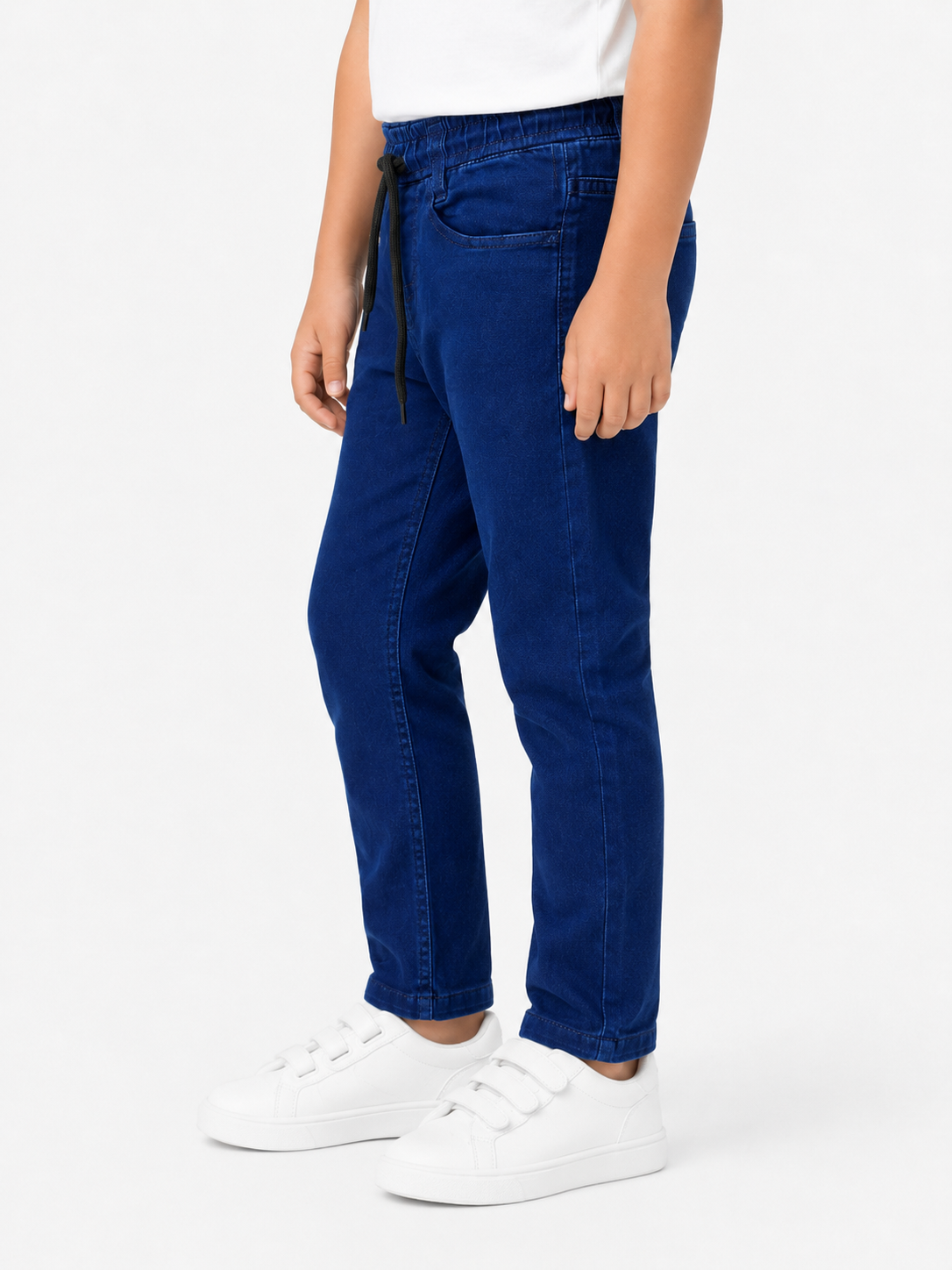 Kids Royal Blue Denim-Style Pants with Drawstring