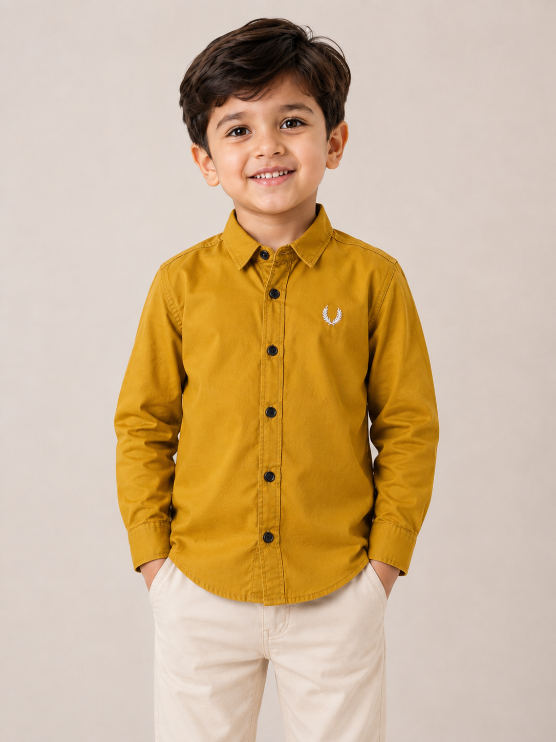 Mustard Yellow Full-Sleeve Casual Shirt for Boys