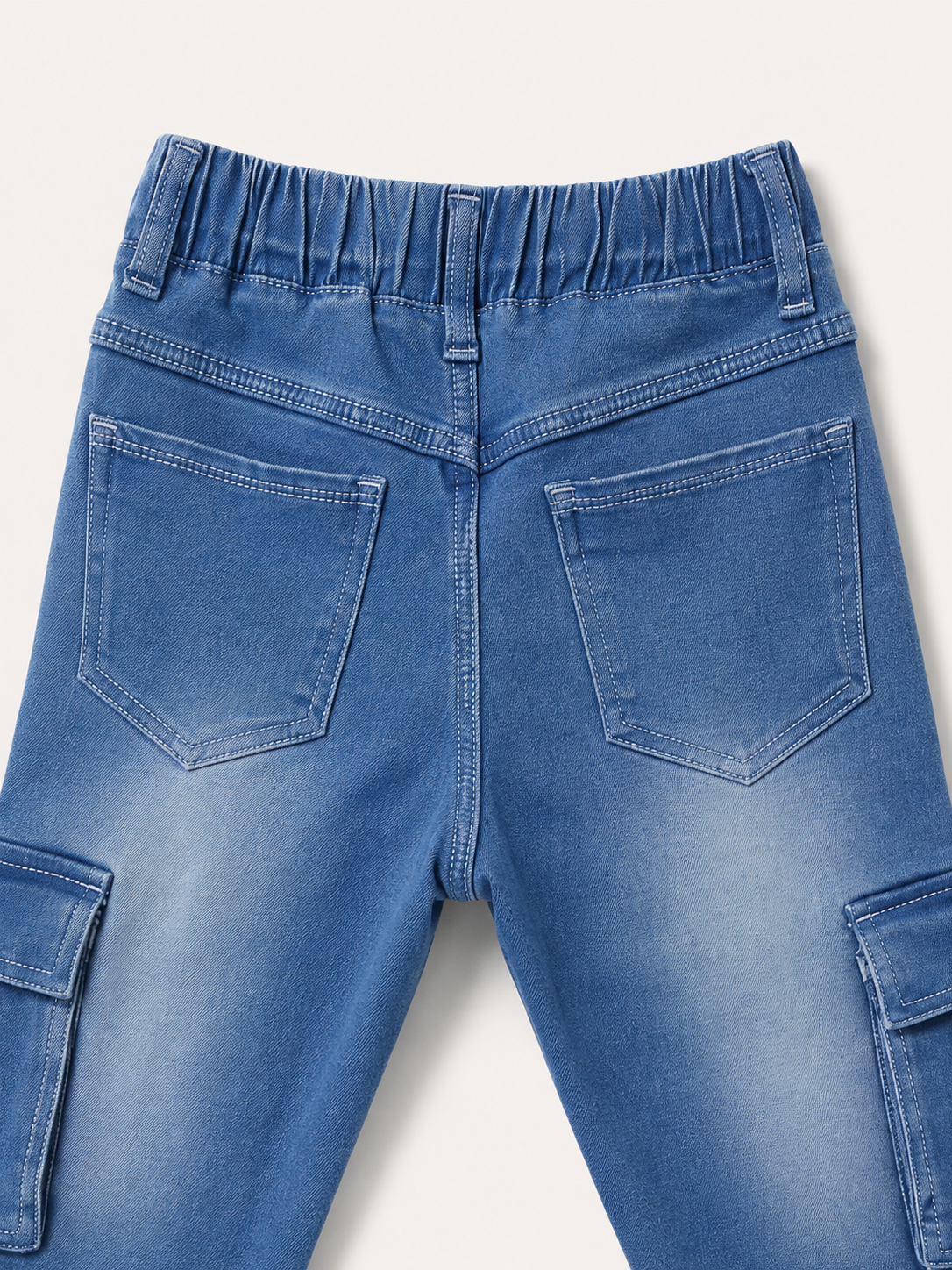 Kids Blue Denim Cargo Jogger Pants – Elastic Waist & Utility Pockets