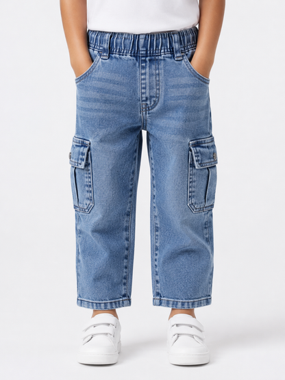Light Blue Denim Cargo Pants for Kids
