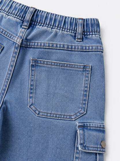 Light Blue Denim Cargo Pants for Kids