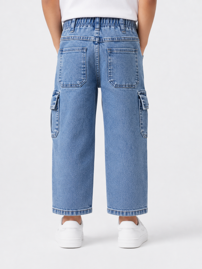 Light Blue Denim Cargo Pants for Kids