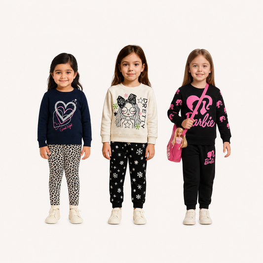Girls’ Winter 3-in-1 Tracksuit Bundle – Heart, Pretty & Black Pink Sets
