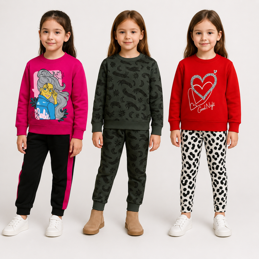 Girls’ Winter 3-in-1 Tracksuit Bundle – Pink, Olive & Red Outfit Combo