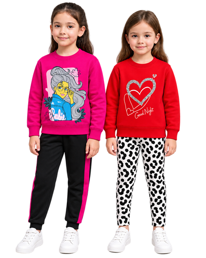 Girls Winter 2 Outfit Bundle – Graphic Sweatshirt & Trouser Combo
