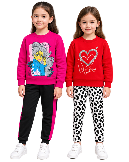 Girls Winter 2 Outfit Bundle – Graphic Sweatshirt & Trouser Combo