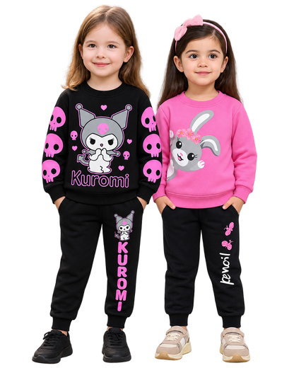 Girls’ 2-Piece Winter Tracksuit Bundle – Black Kuromi & Pink Bunny Sets