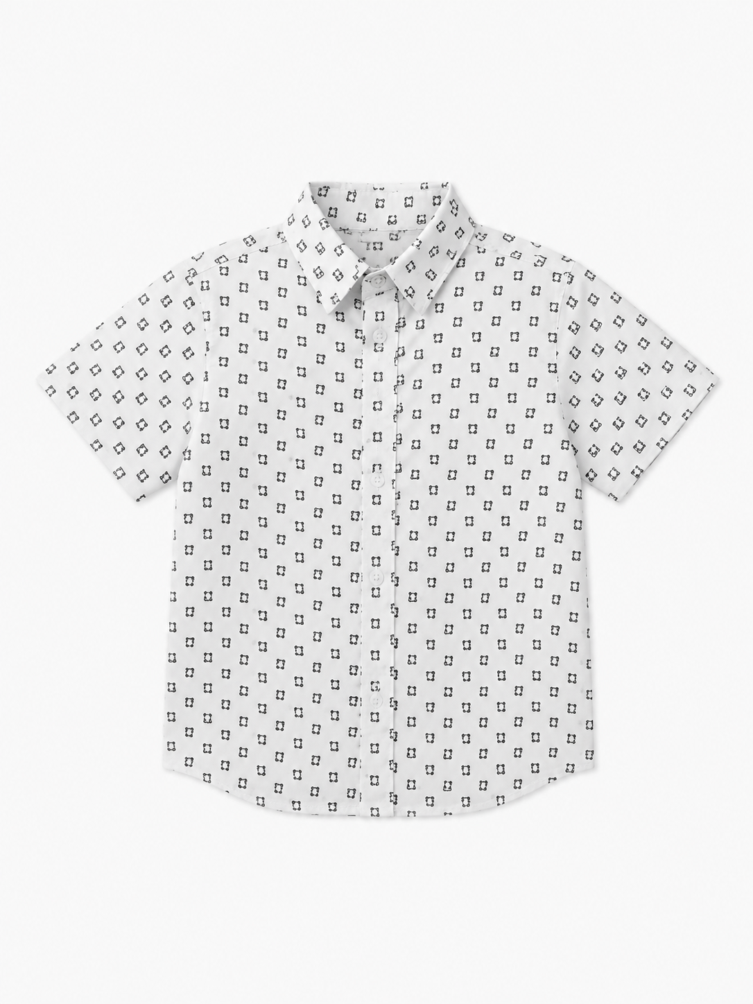 Boys White Printed Short Sleeve Shirt