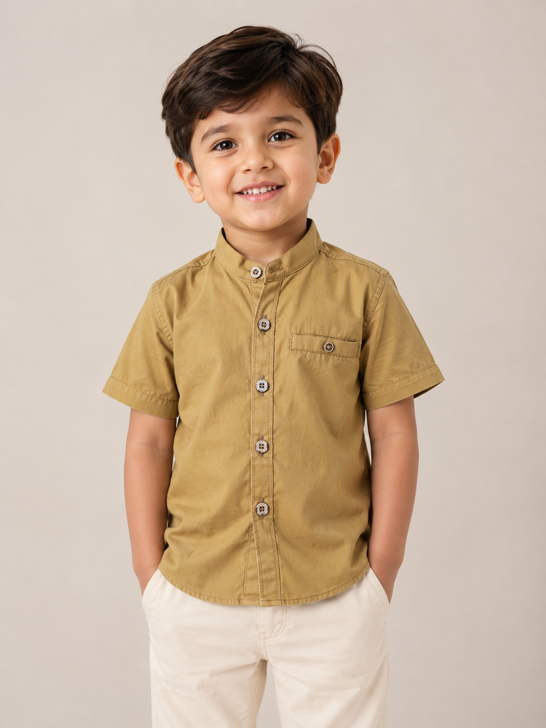 Mustard Yellow Cotton Short Sleeve Shirt for Boys