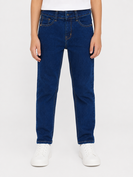 Kids Dark Blue Straight-Fit Denim Jeans