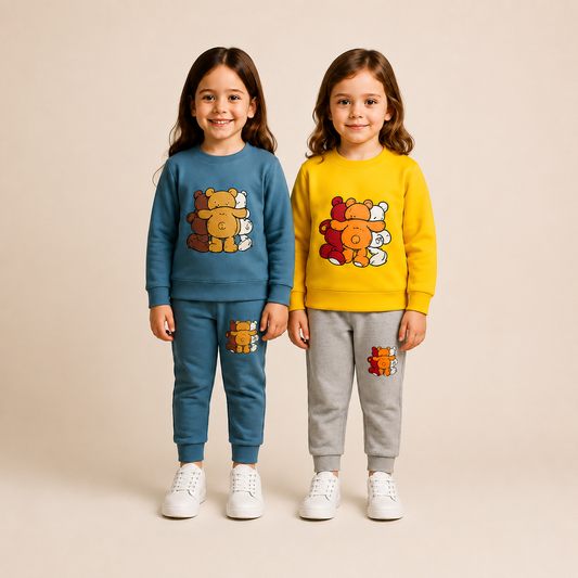 Kids Teddy Bear Sweatshirt & Trouser Bundle – Blue & Yellow