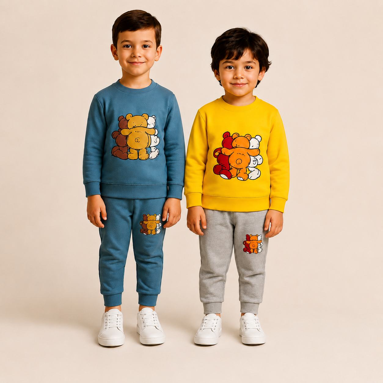 Kids Teddy Bear Sweatshirt & Trouser Bundle – Blue & Yellow