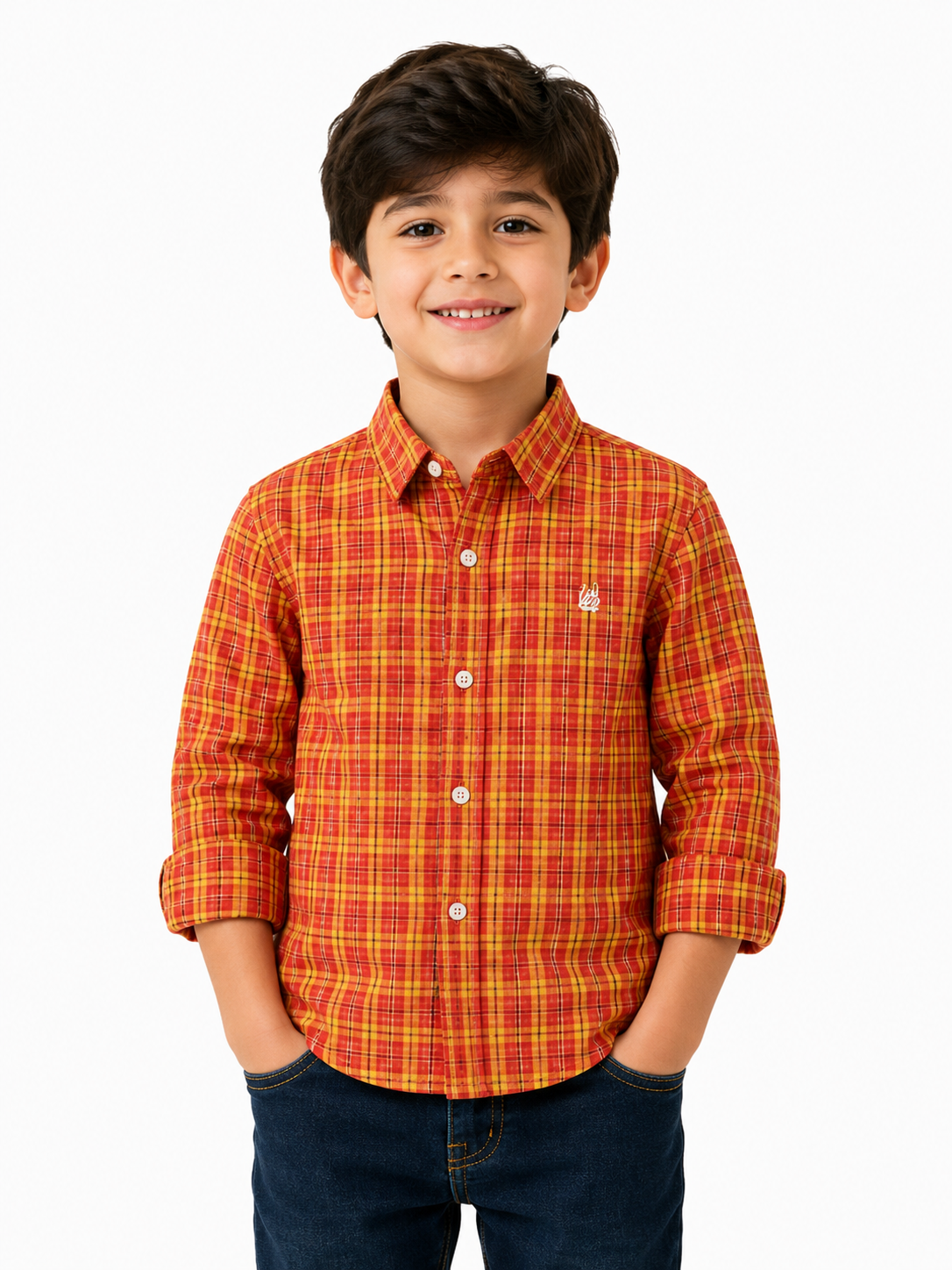 Boys' 2-in-1 Checked Shirt with Inner T-Shirt