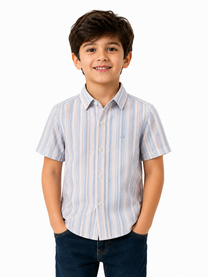 Blue & Pink Striped Kids Short Sleeve Shirt
