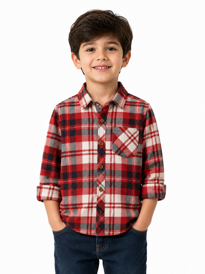 Red & Grey Plaid Full Sleeve Casual Shirt