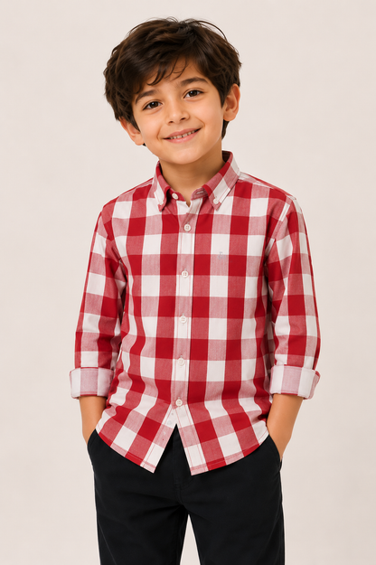 Red & White Checkered Kids Casual Shirt