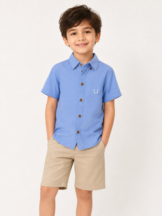 Premium Sky Blue Short Sleeve Button-Up Shirt – Smart Casual Comfort