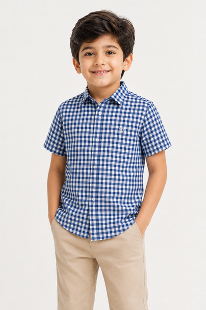 Boys' Blue Gingham Cotton Shirt