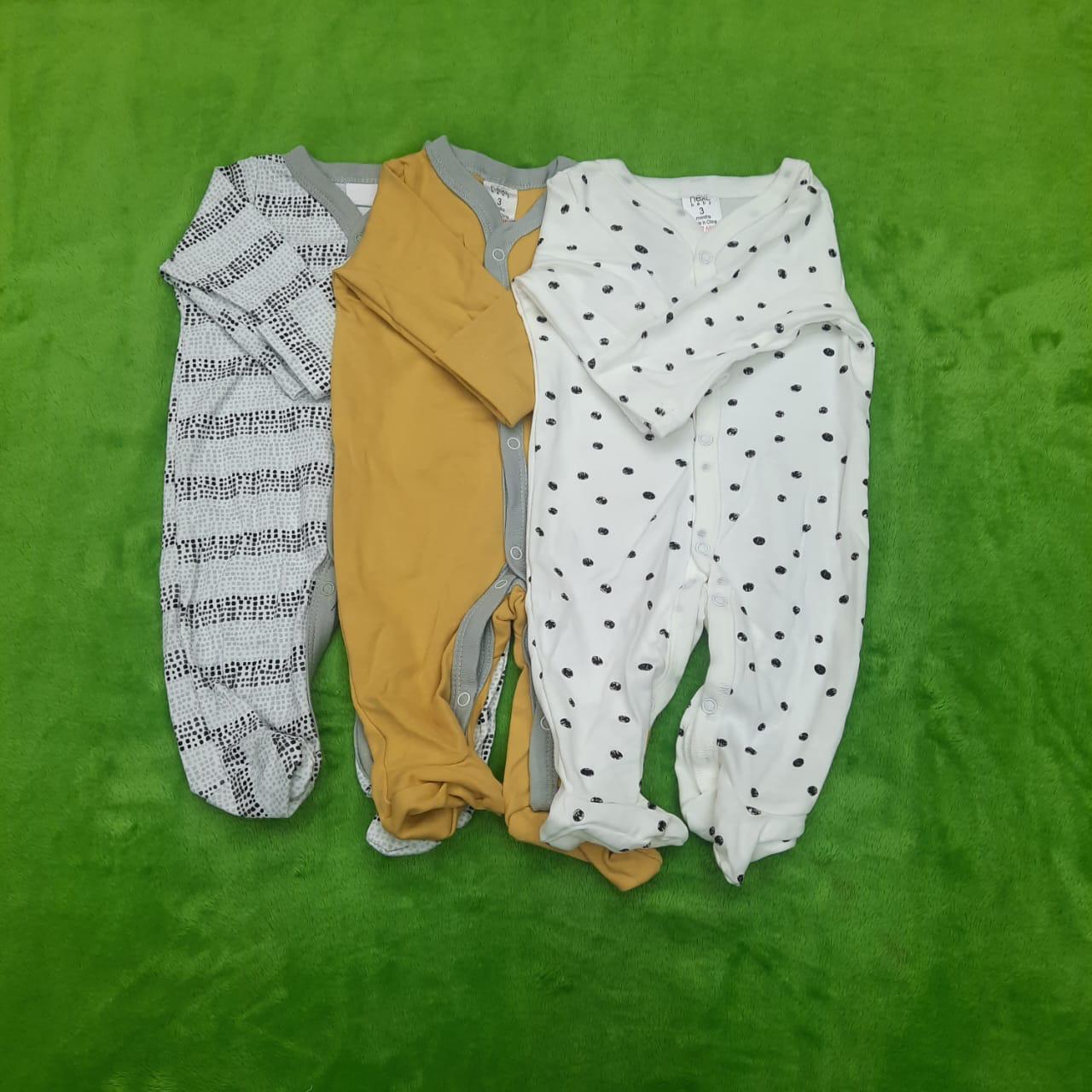 Baby Full Body Romper With Attached Socks Pack Of 3 Bear Mustard - Sunshine