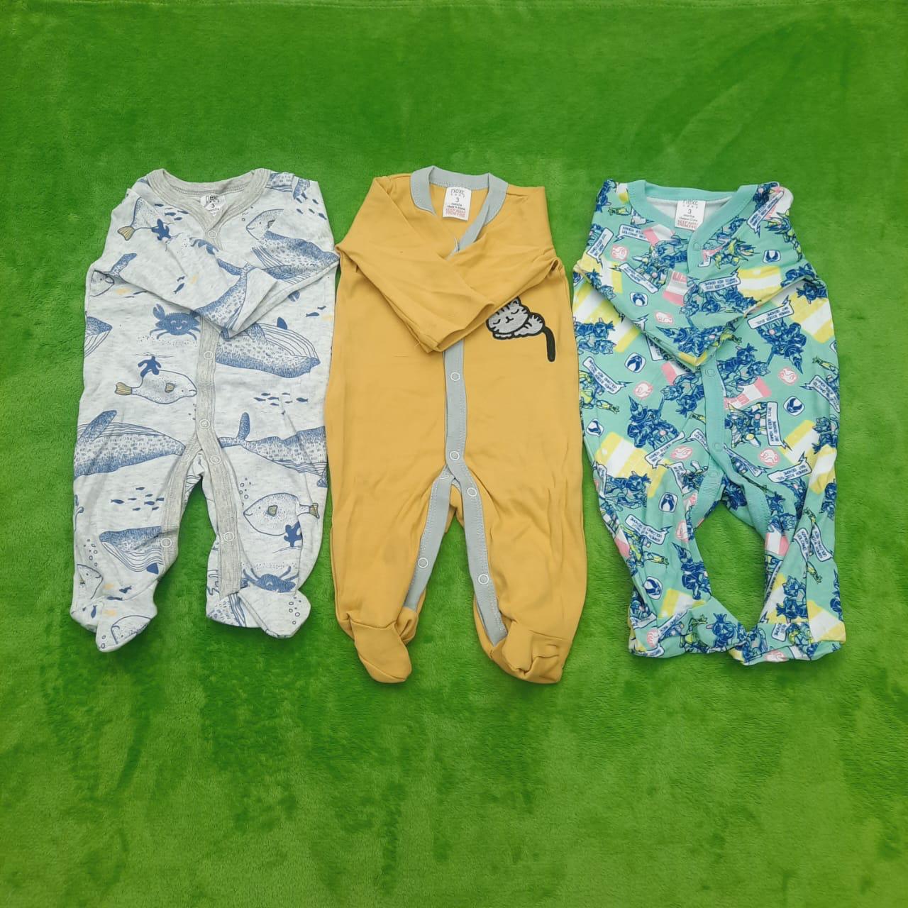 Baby Full Body Romper With Attached Socks Pack Of 3 Bear Mustard - Sunshine