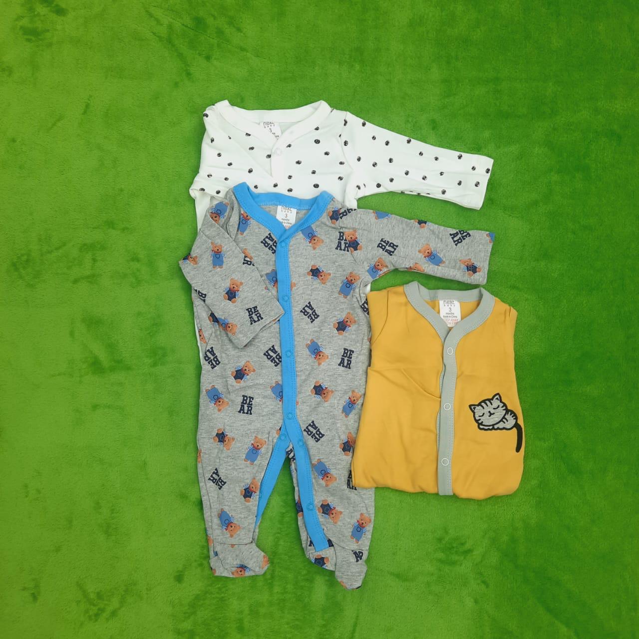 Baby Full Body Romper With Attached Socks Pack Of 3 Bear Mustard - Sunshine