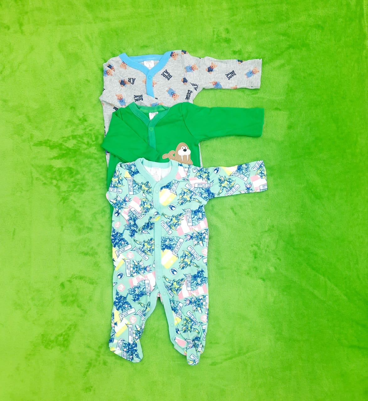 Baby Full Body Romper With Attached Socks Pack Of 3 Bear Mustard - Sunshine