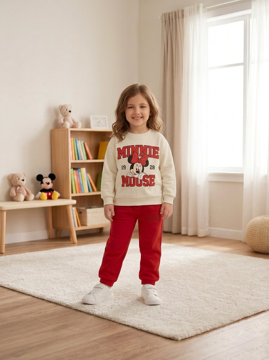 Minnie Mouse Girls’ Winter Tracksuit – Cream &amp; Red