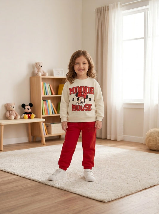 Minnie Mouse Girls’ Winter Tracksuit – Cream &amp; Red