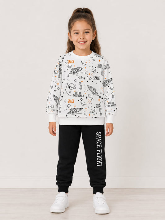 Space Flight Kids’ Winter Tracksuit – White &amp; Black