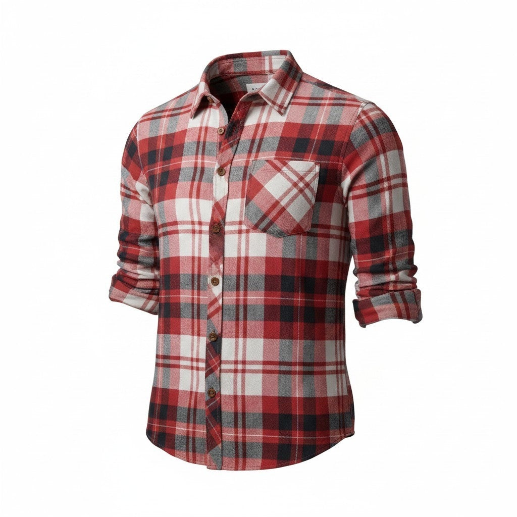 Red & Grey Plaid Full Sleeve Casual Shirt