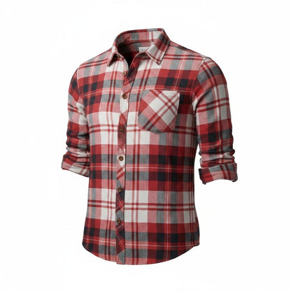 Red & Grey Plaid Full Sleeve Casual Shirt