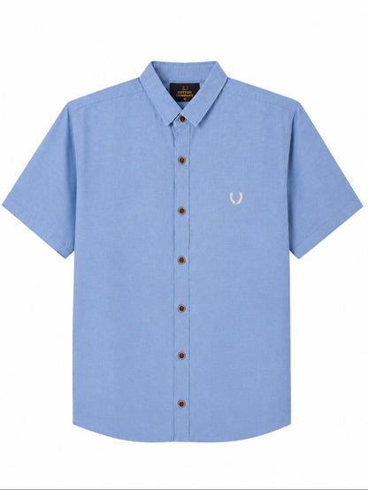Premium Sky Blue Short Sleeve Button-Up Shirt – Smart Casual Comfort