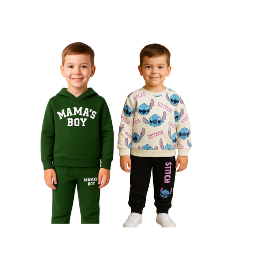 Boys’ Winter 2-in-1 Tracksuit Bundle – Mama’s Boy & Character Print Sets